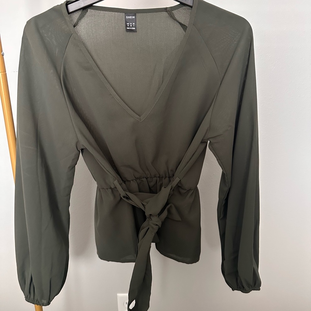 Shein Women's Olive Green Tie-Front Top